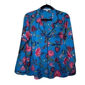Loft Floral Button Front Long Sleeve Lounging / Sleep / Pajama Top  Large Petite